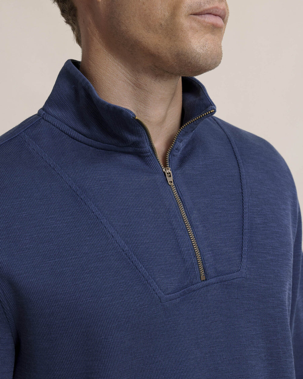 The detail view of the Southern Tide Bayberry Quarter Zip by Southern Tide - Dress Blue