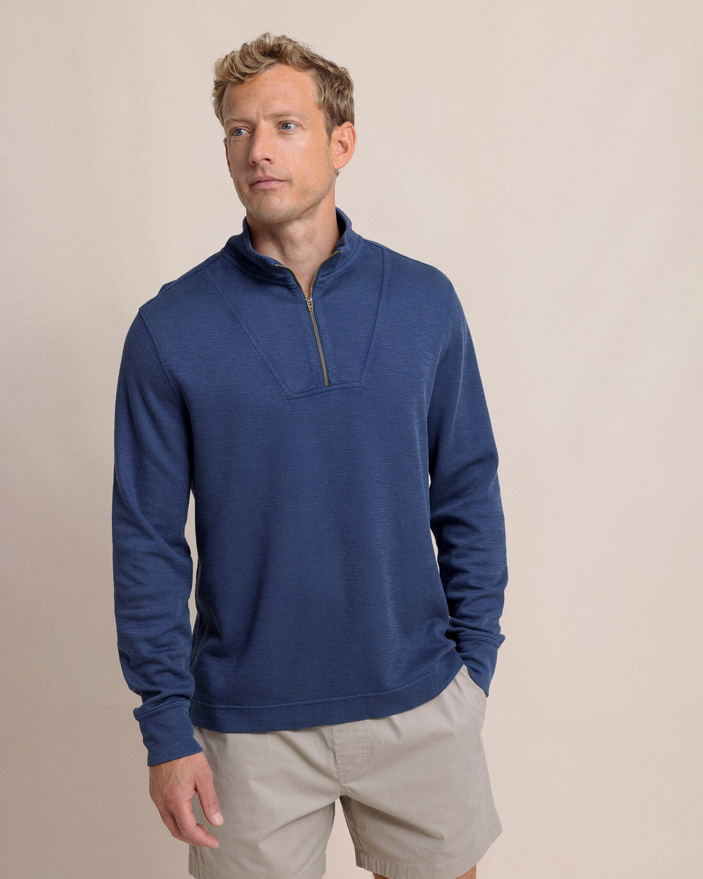 The front view of the Southern Tide Bayberry Quarter Zip by Southern Tide - Dress Blue