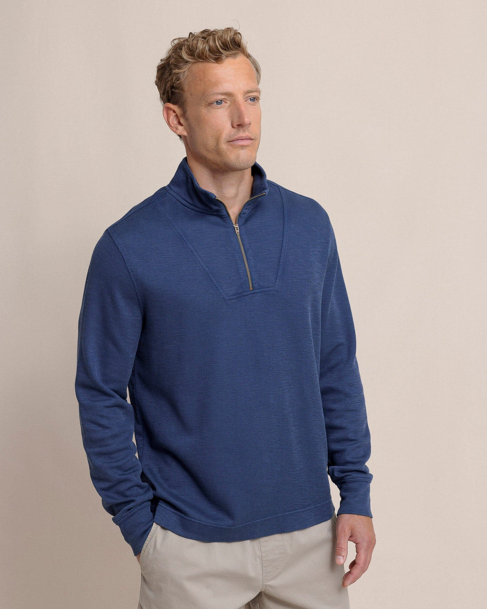 The front view of the Southern Tide Bayberry Quarter Zip by Southern Tide - Dress Blue