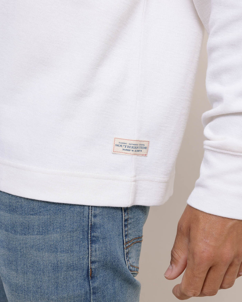 The detail view of the Southern Tide Bayberry Quarter Zip by Southern Tide - Sand White