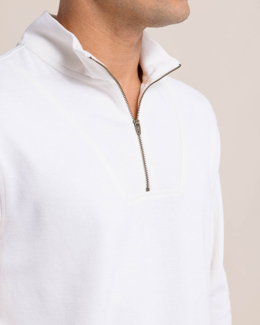 The detail view of the Southern Tide Bayberry Quarter Zip by Southern Tide - Sand White