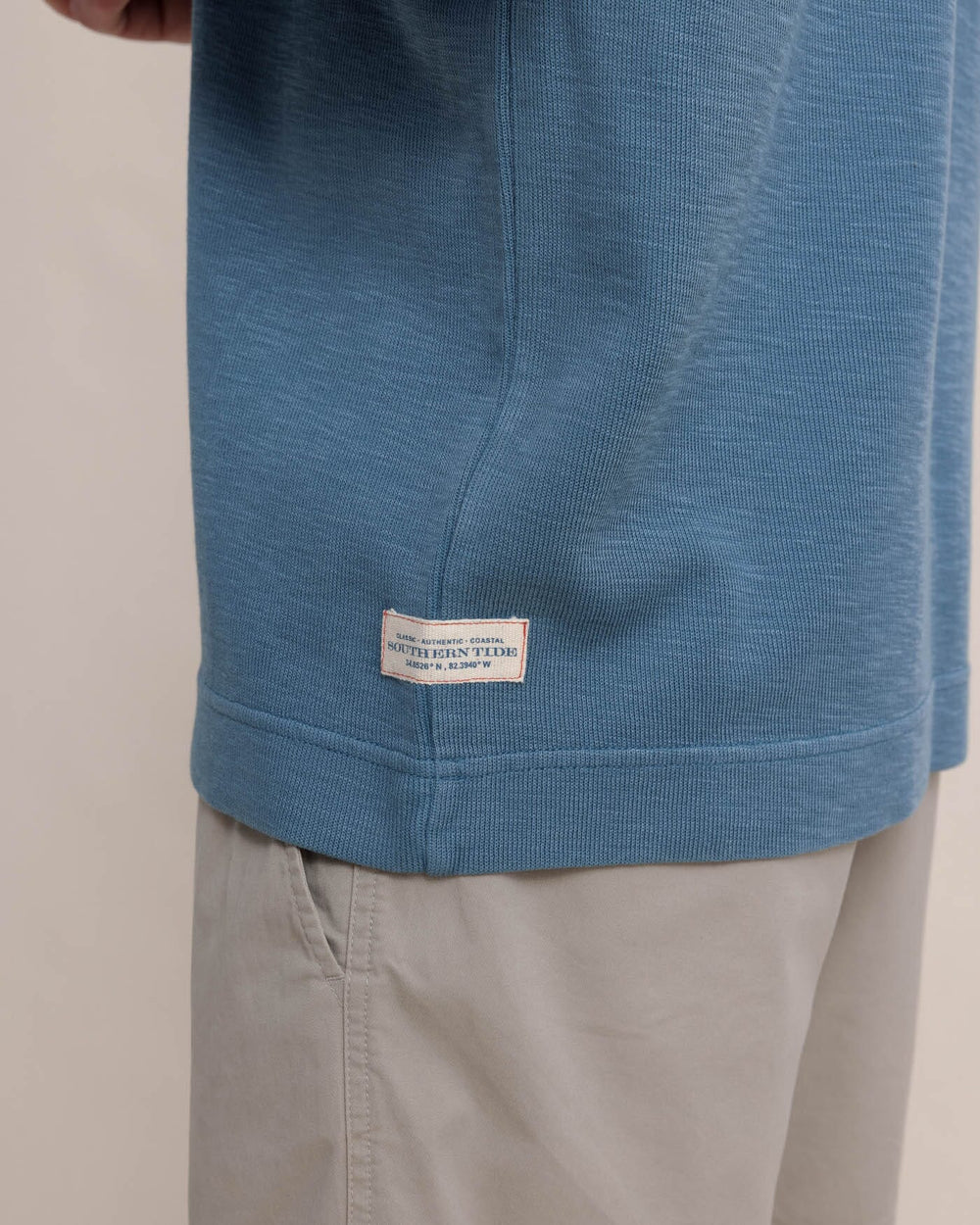 The detail view of the Southern Tide Bayberry Quarter Zip by Southern Tide - Sea Blue