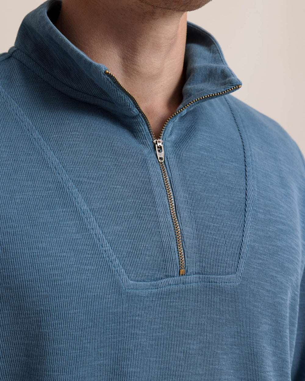 The detail view of the Southern Tide Bayberry Quarter Zip by Southern Tide - Sea Blue