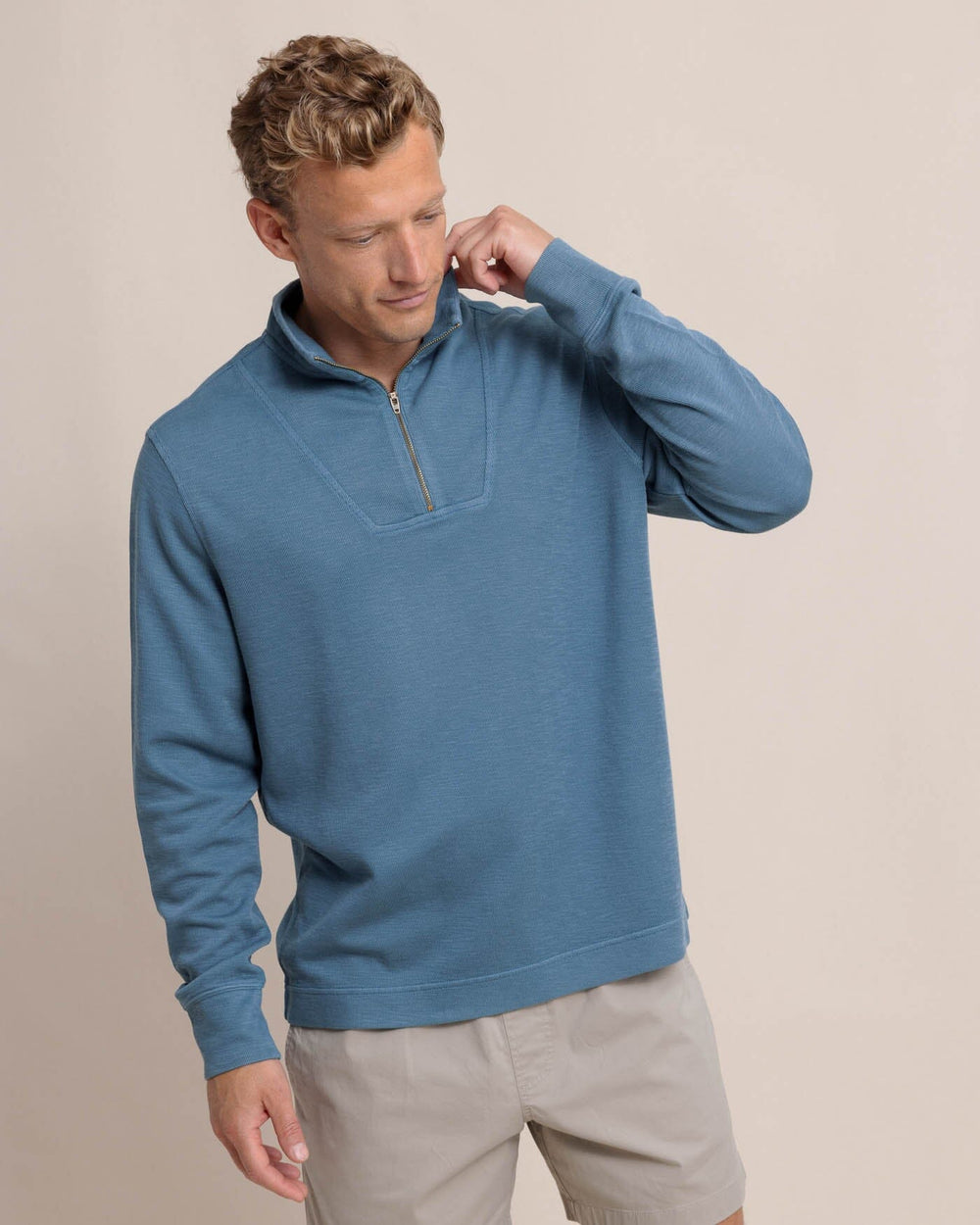 The front view of the Southern Tide Bayberry Quarter Zip by Southern Tide - Sea Blue