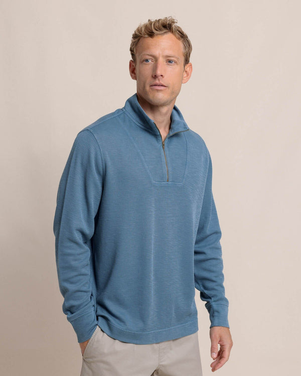 The front view of the Southern Tide Bayberry Quarter Zip by Southern Tide - Sea Blue