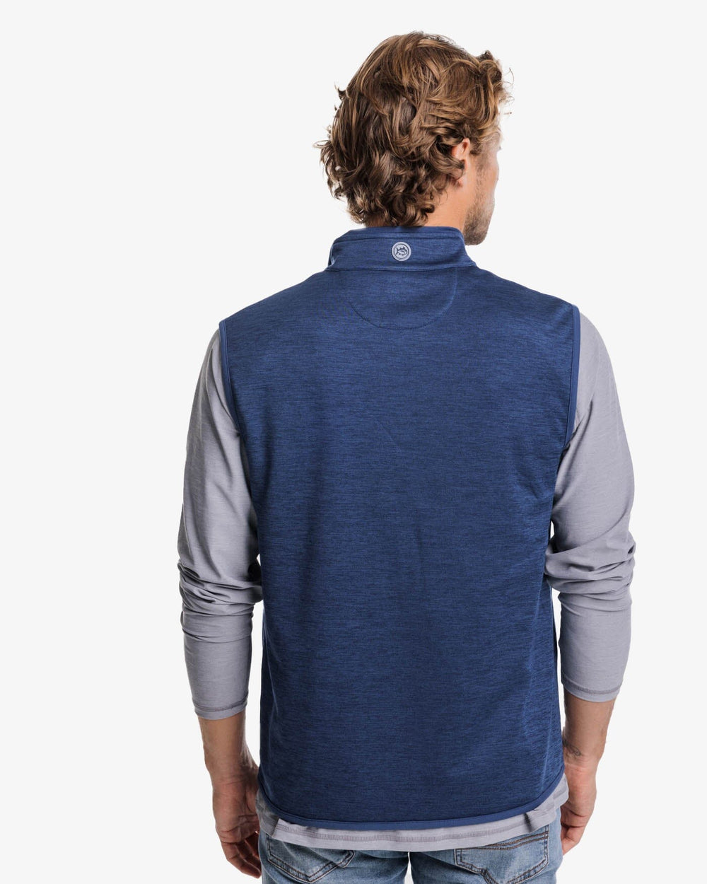 The back view of the Southern Tide Baybrook Heather Vest by Southern Tide - Heather Navy