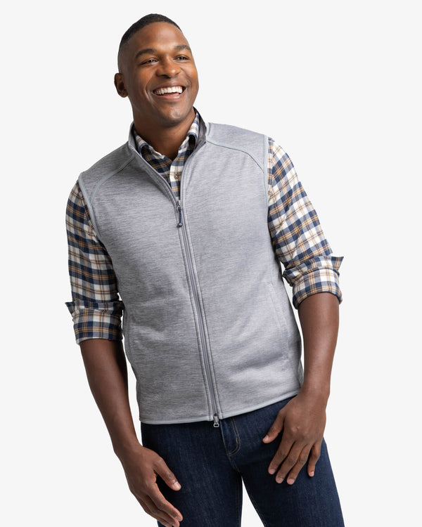 The front view of the Southern Tide Baybrook Heather Vest by Southern Tide - Heather Ultimate Grey