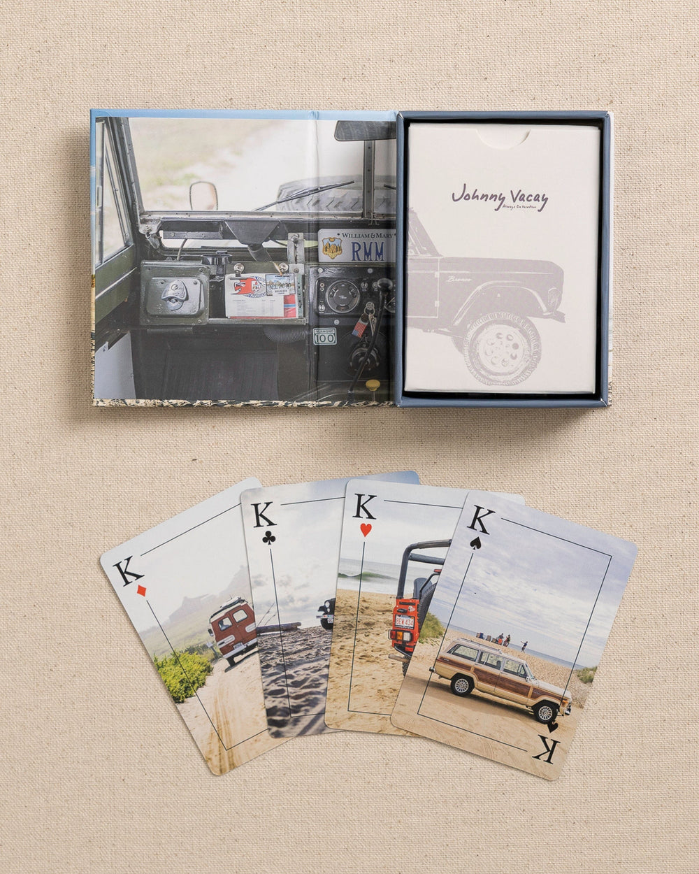 The full view of the Johnny Vacay Beach Rides Playing Cards at Southern Tide - White