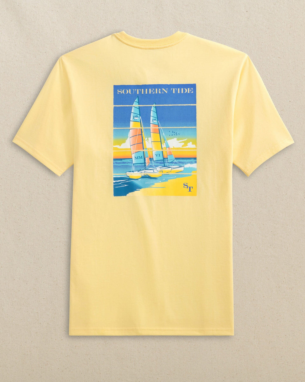 The back view of the Southern Tide Beachside Catamarans Short Sleeve T-Shirt by Southern Tide - Pineapple