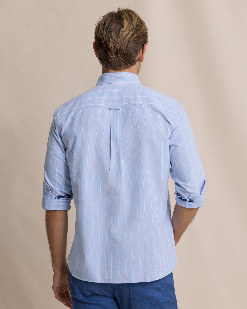 The back view of the Southern Tide Beachside Charleston Oxford Stripe Sport Shirt by Southern Tide - Ocean Channel