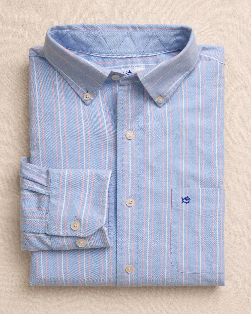 The front view of the Southern Tide Beachside Charleston Oxford Stripe Sport Shirt by Southern Tide - Ocean Channel