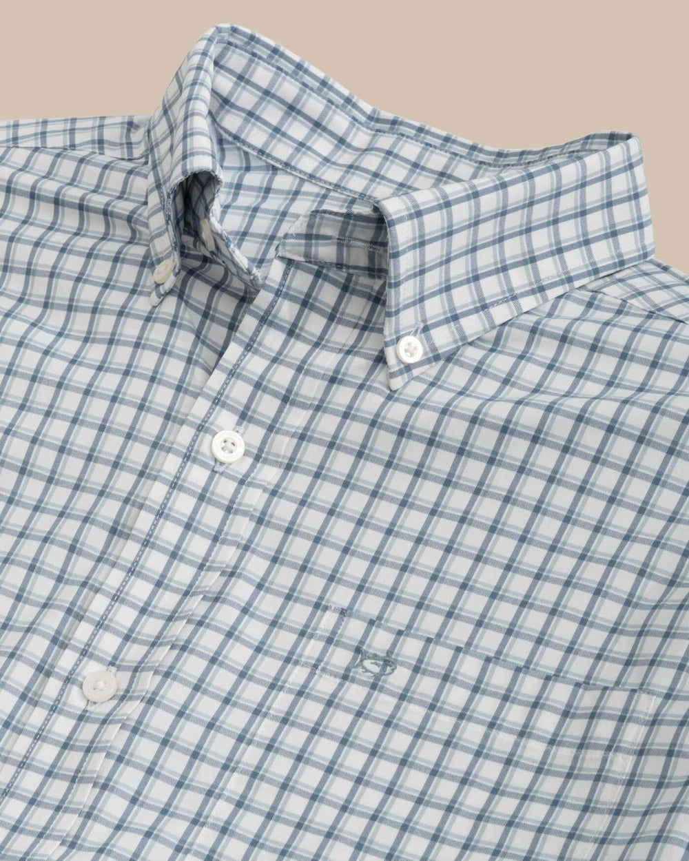 The detail view of the Southern Tide Bellevue Plaid Sport Shirt by Southern Tide - Blue Haze