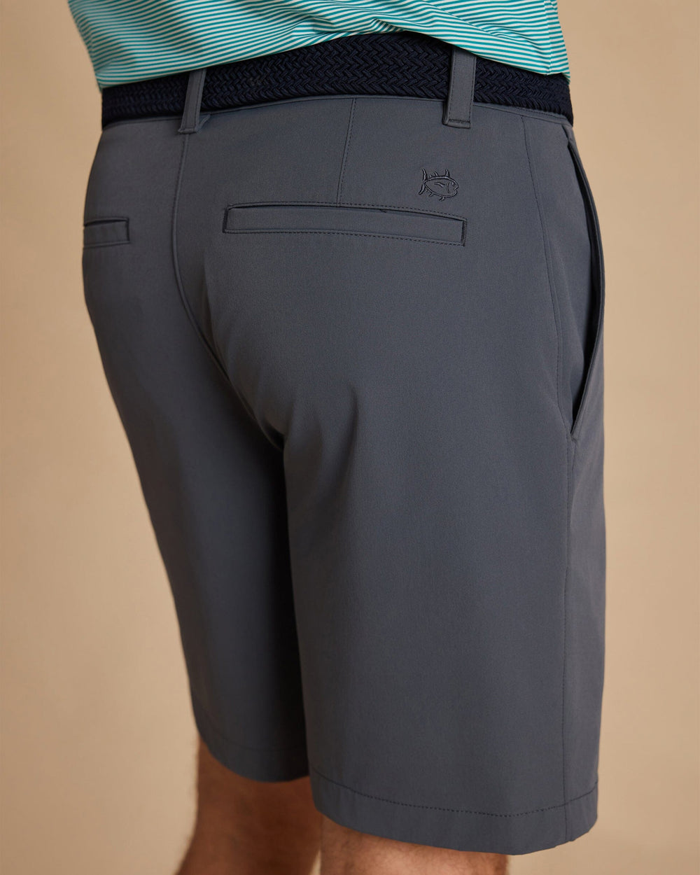 The detail view of the Southern Tide Birdie 8" Coastal Breeze® Performance Short by Southern Tide - Perfect Storm