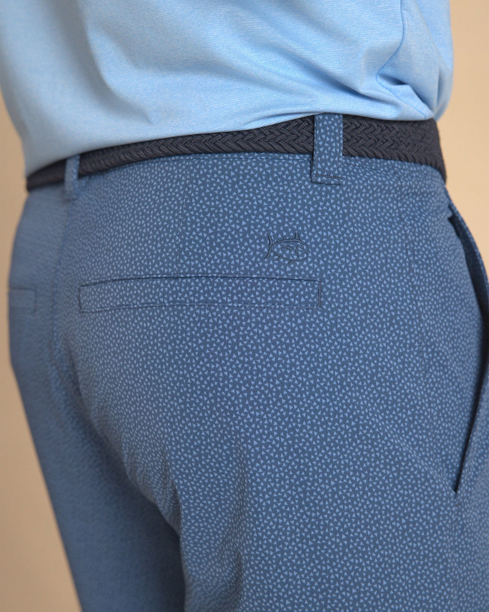 The detail view of the Southern Tide Southern Tide Birdie 8" Geo Printed Coastal Breeze® Performance Short by Southern Tide - Nautical Blue