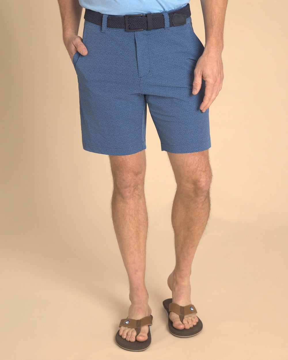 The front view of the Southern Tide Southern Tide Birdie 8" Geo Printed Coastal Breeze® Performance Short by Southern Tide - Nautical Blue
