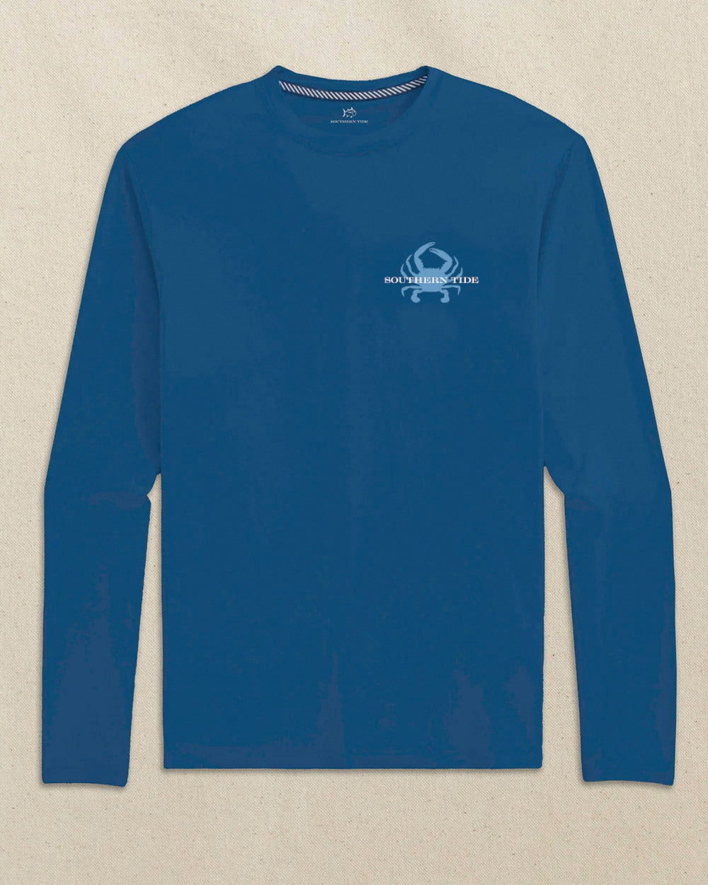 The front view of the Southern Tide Blue Crab Long Sleeve T-Shirt by Southern Tide - Nautical Blue