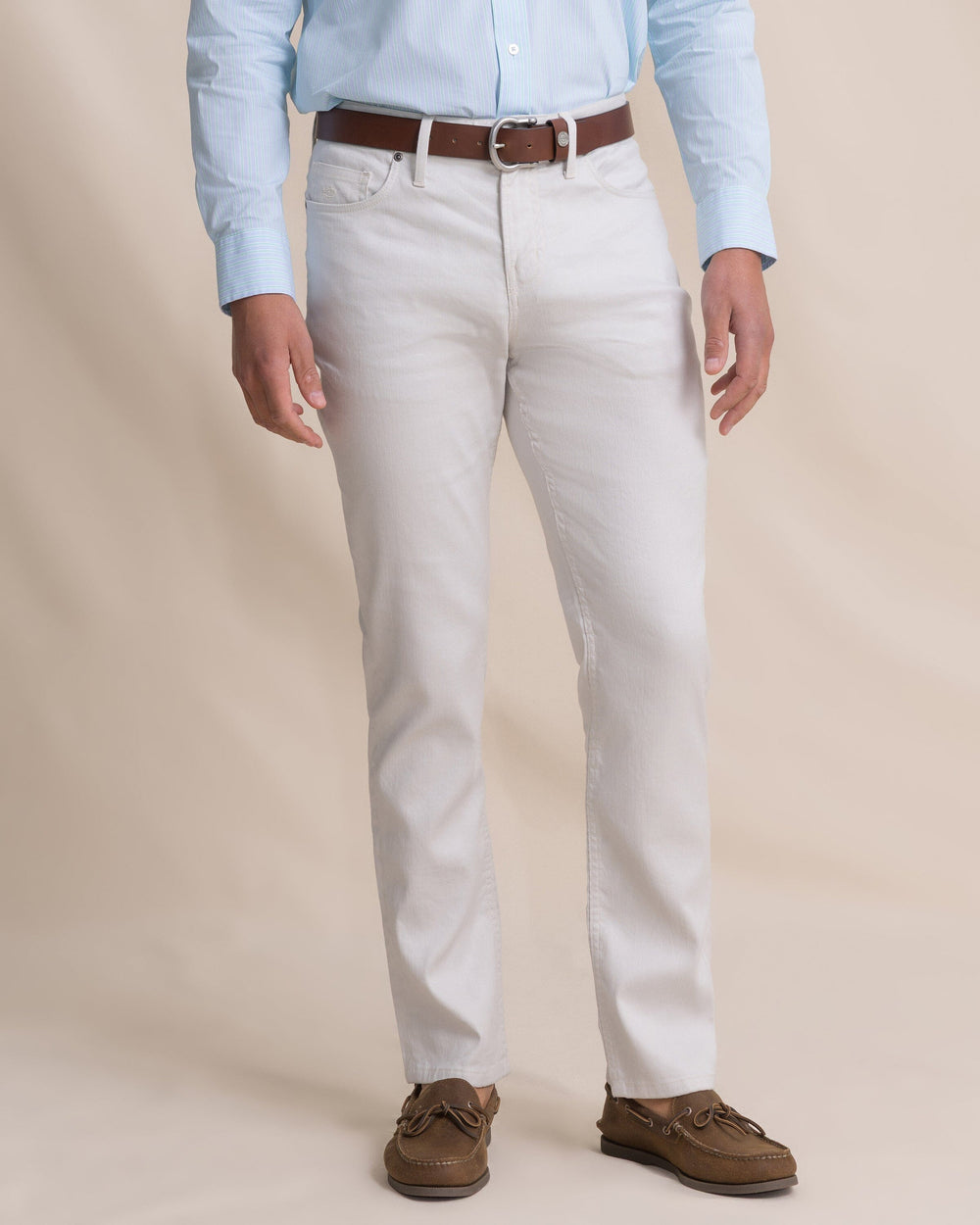 The front view of the Southern Tide Bluewater Five Pocket Pant by Southern Tide - Stone