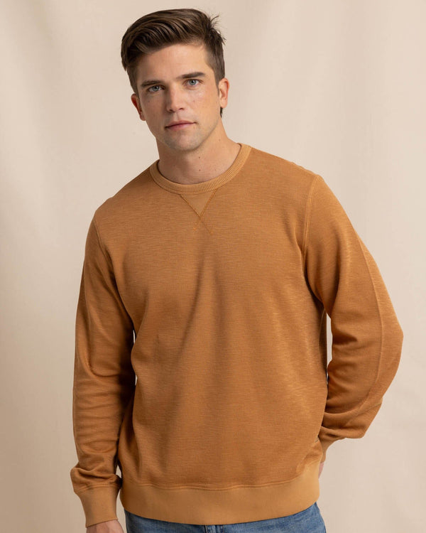 The front view of the Southern Tide Bluffton Crewneck by Southern Tide - Hazelnut Khaki