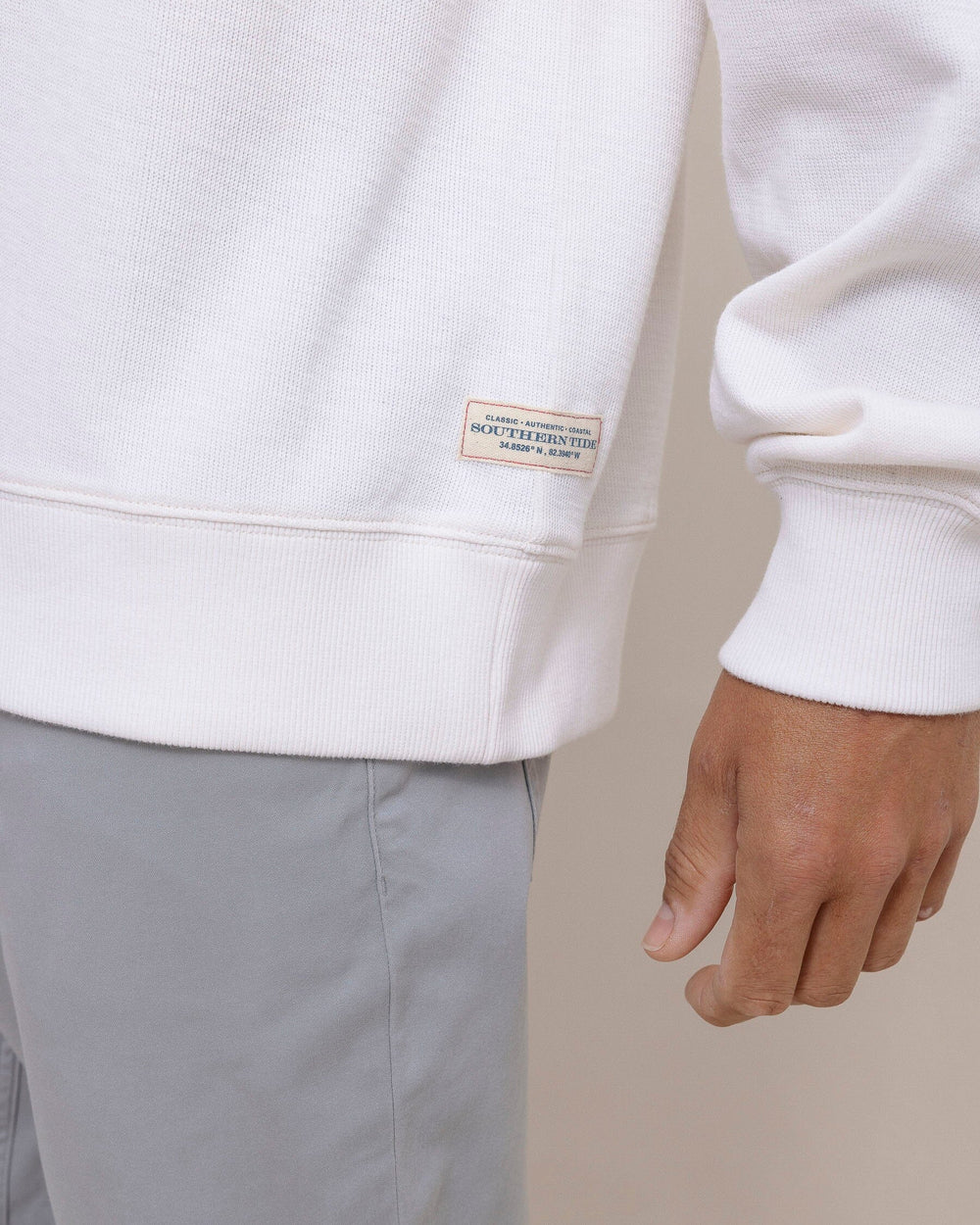 The detail view of the Southern Tide Bluffton Crewneck by Southern Tide - Sand White