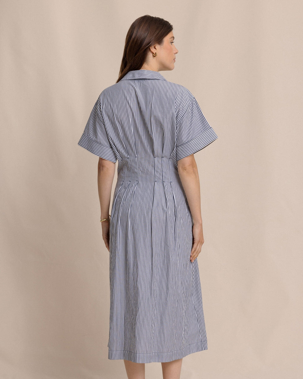 The back view of the Southern Tide Bobbie Tucked Waist Shirtdress by Southern Tide - Dress Blue