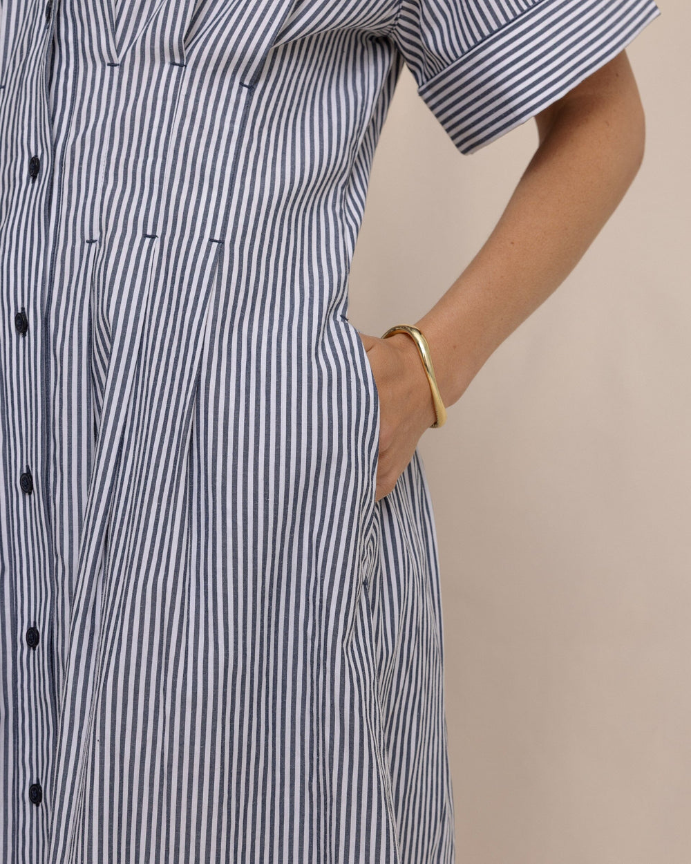 The detail view of the Southern Tide Bobbie Tucked Waist Shirtdress by Southern Tide - Dress Blue