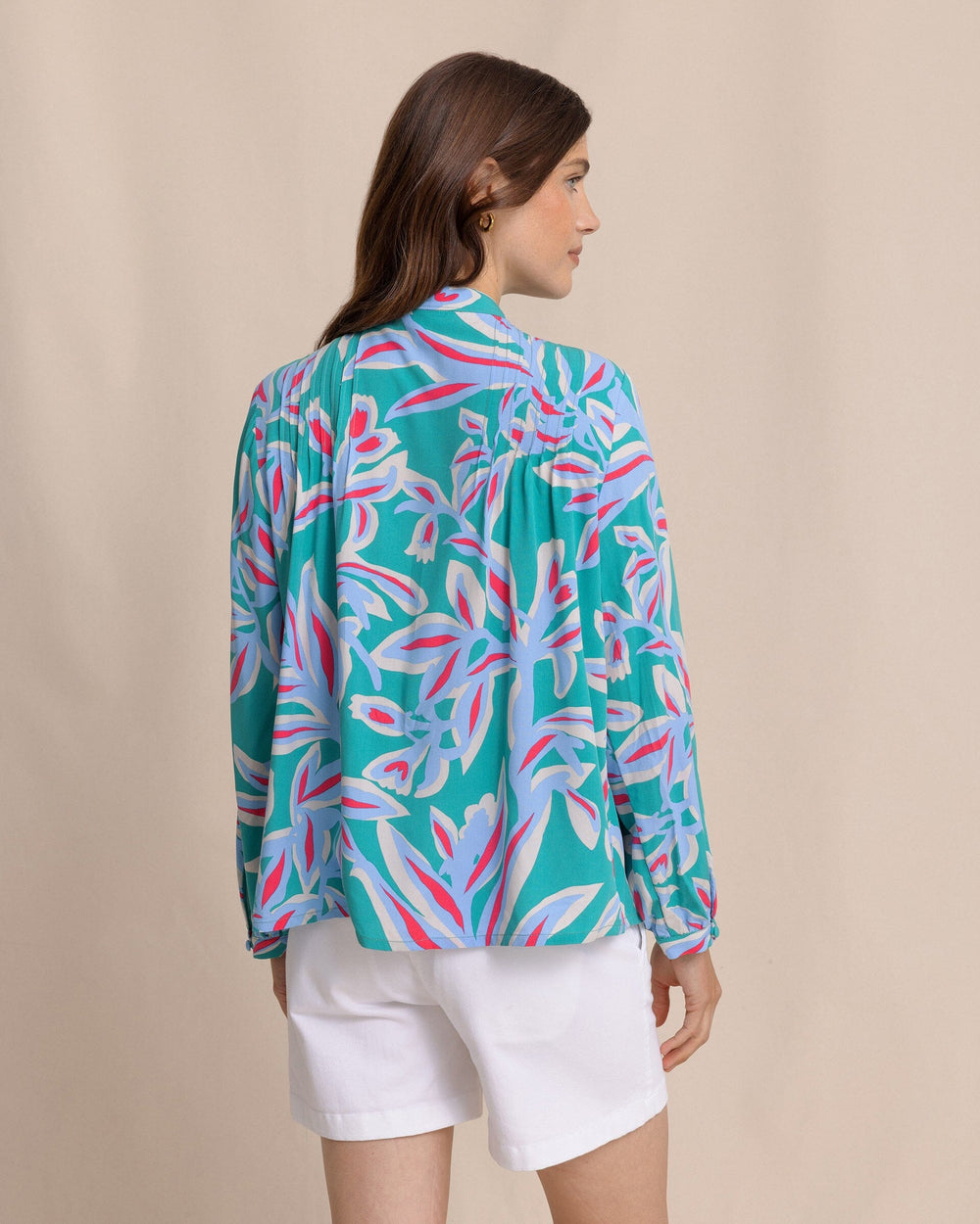 The back view of the Southern Tide Bonni Vintage Gardens Blouse by Southern Tide - Spruce Shade