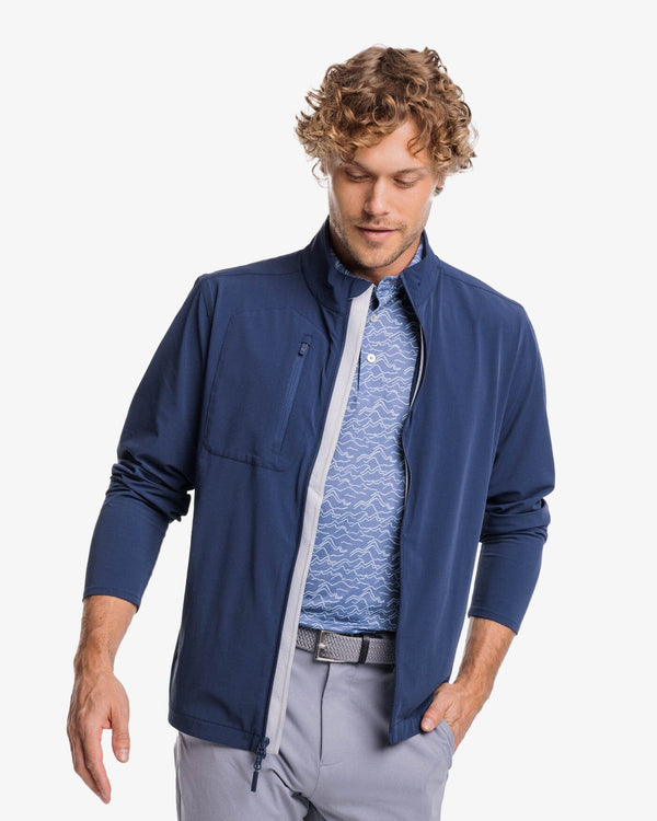 The front view of the Southern Tide Bowline Performance Jacket by Southern Tide - Dress Blue