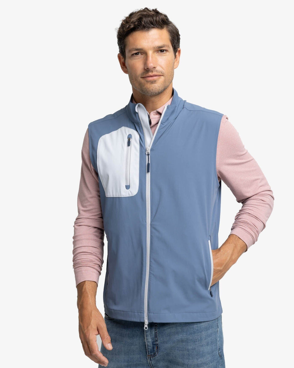 The front view of the Southern Tide Bowline Performance Vest by Southern Tide - Blue Haze