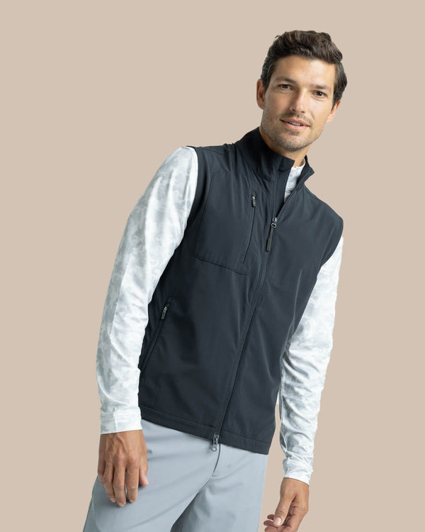 The front view of the Southern Tide Bowline Performance Vest by Southern Tide - Caviar Black