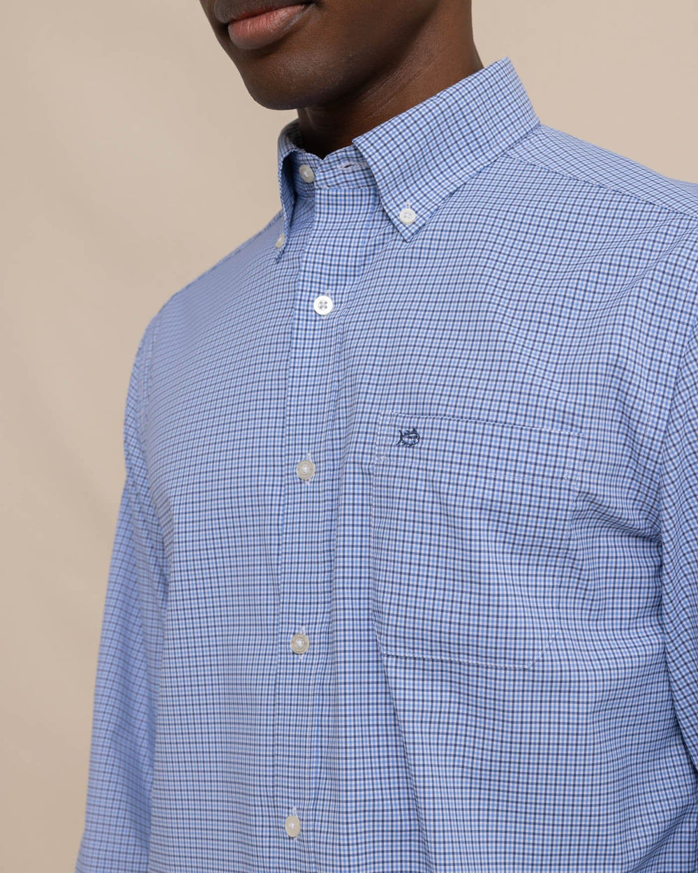 The detail view of the Southern Tide Bowry brrr°® Intercoastal Sport Shirt by Southern Tide - Seven Seas Blue