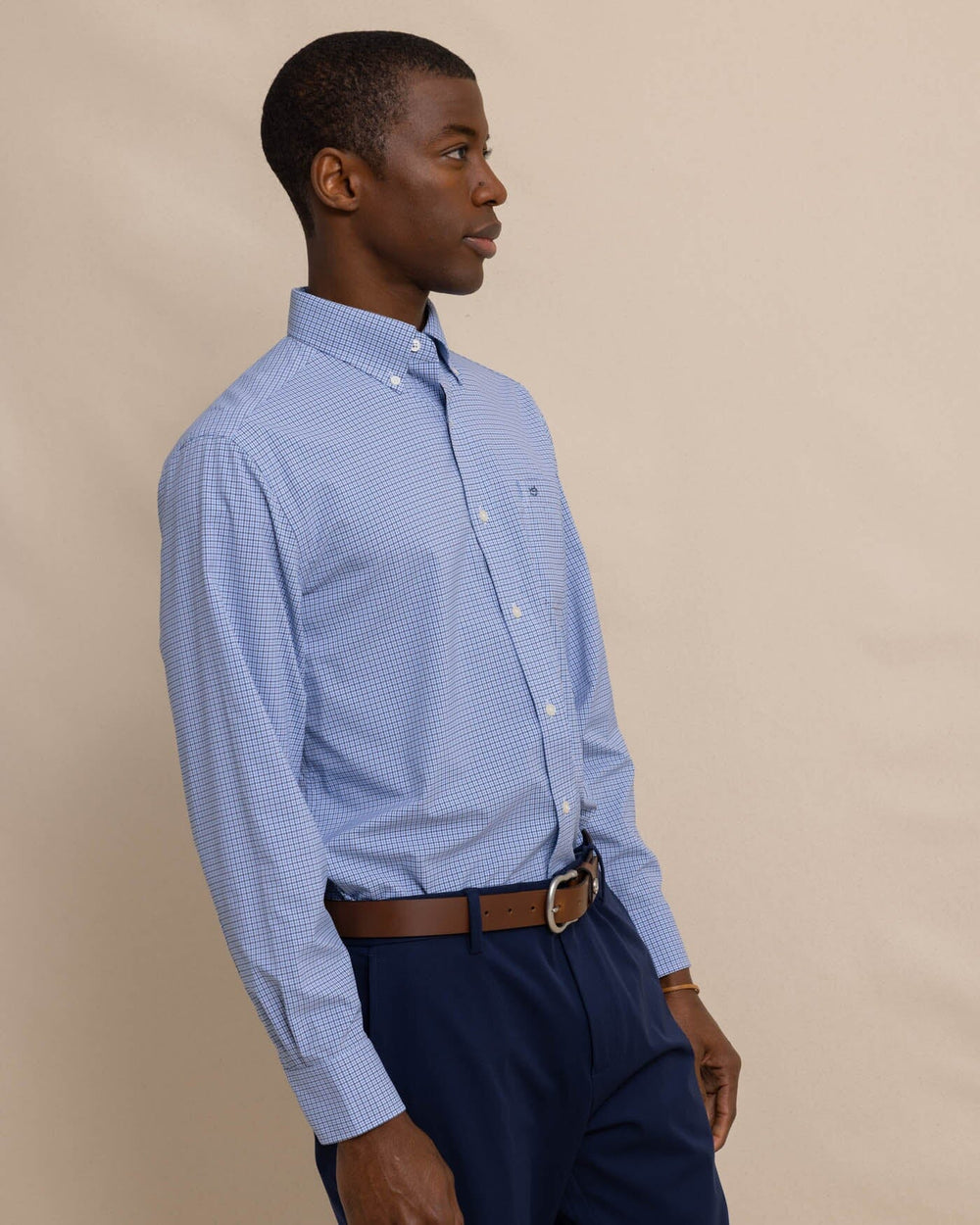 The front view of the Southern Tide Bowry brrr°® Intercoastal Sport Shirt by Southern Tide - Seven Seas Blue