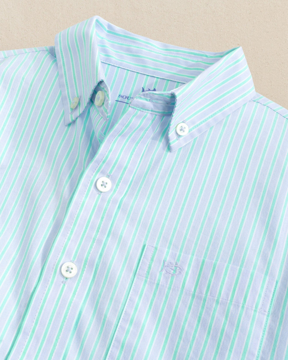 The detail view of the Southern Tide Boys Amelia Island Stripe Charleston Sport Shirt by Southern Tide - Ocean Channel
