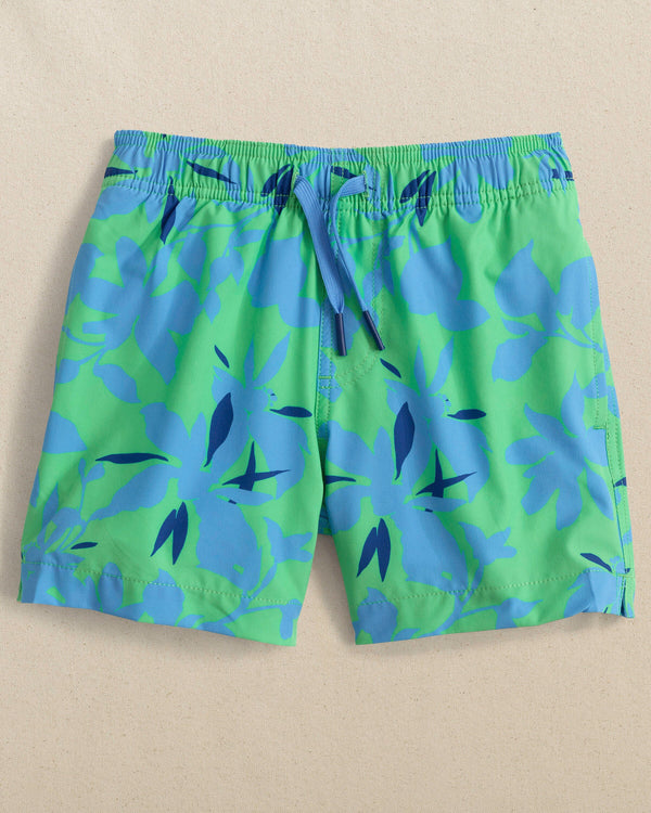 The front view of the Southern Tide Boys Blossom Bay Swim Trunk by Southern Tide - Jade Green