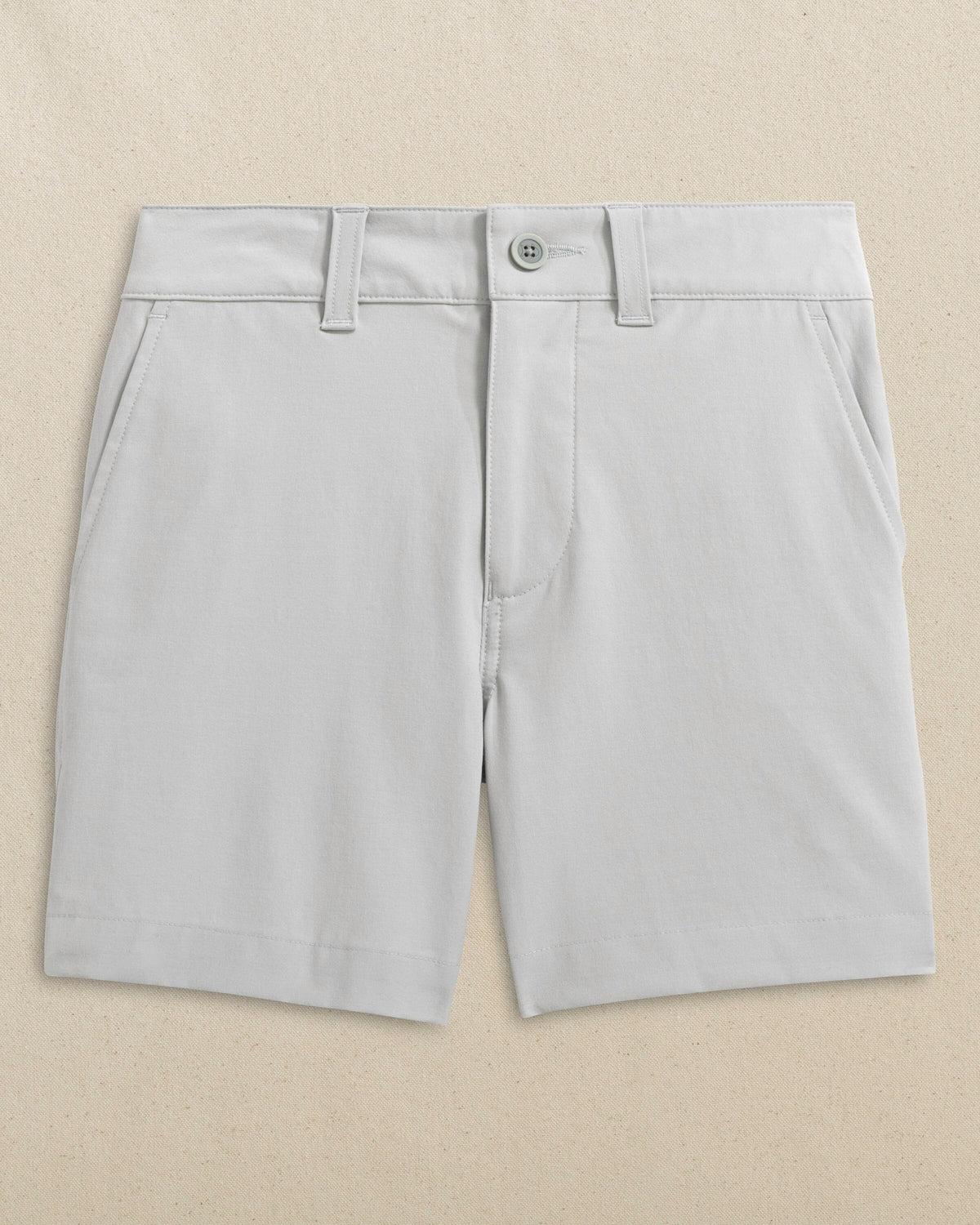 The front view of the Southern Tide Boys Bogey Short by Southern Tide - Seagull Grey