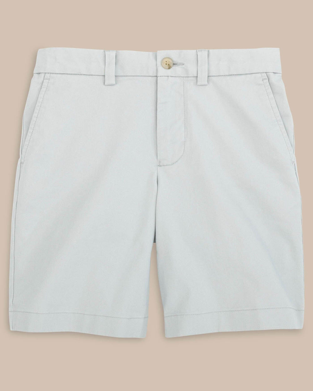 The front view of the Boys Channel Marker Short by Southern Tide - Seagull Grey