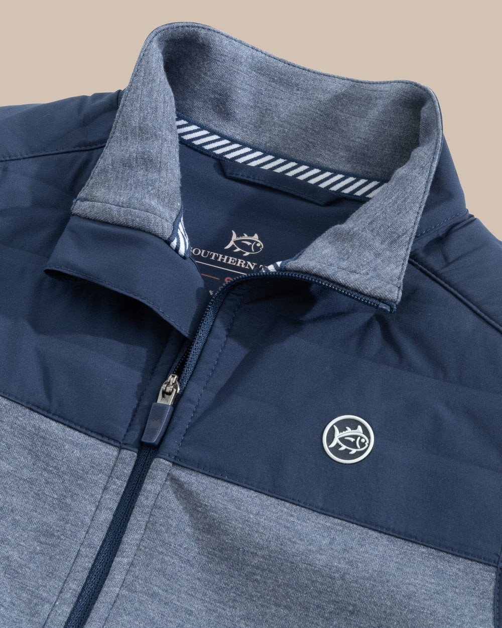 The detail view of the Southern Tide Boys Coligny Quilted Vest by Southern Tide - Dress Blue