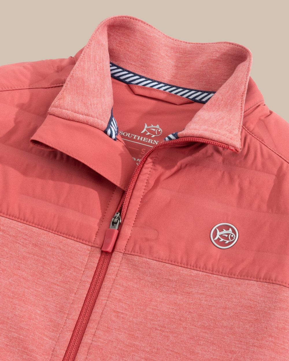 The detail view of the Southern Tide Boys Coligny Quilted Vest by Southern Tide - Mineral Red