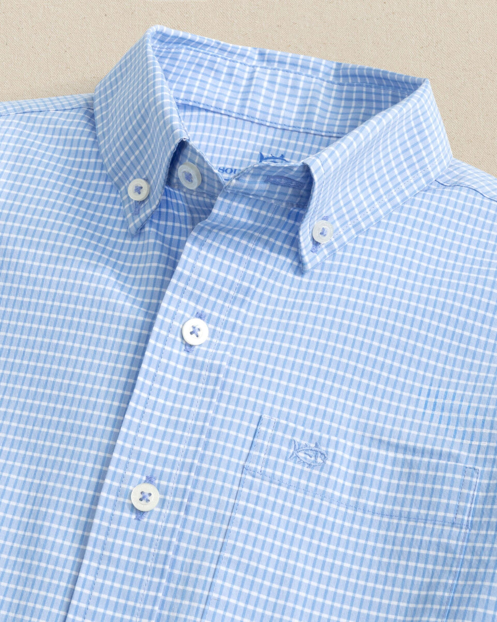 The detail view of the Southern Tide Boys Crofton Plaid Charleston Sport Shirt by Southern Tide - Ocean Channel