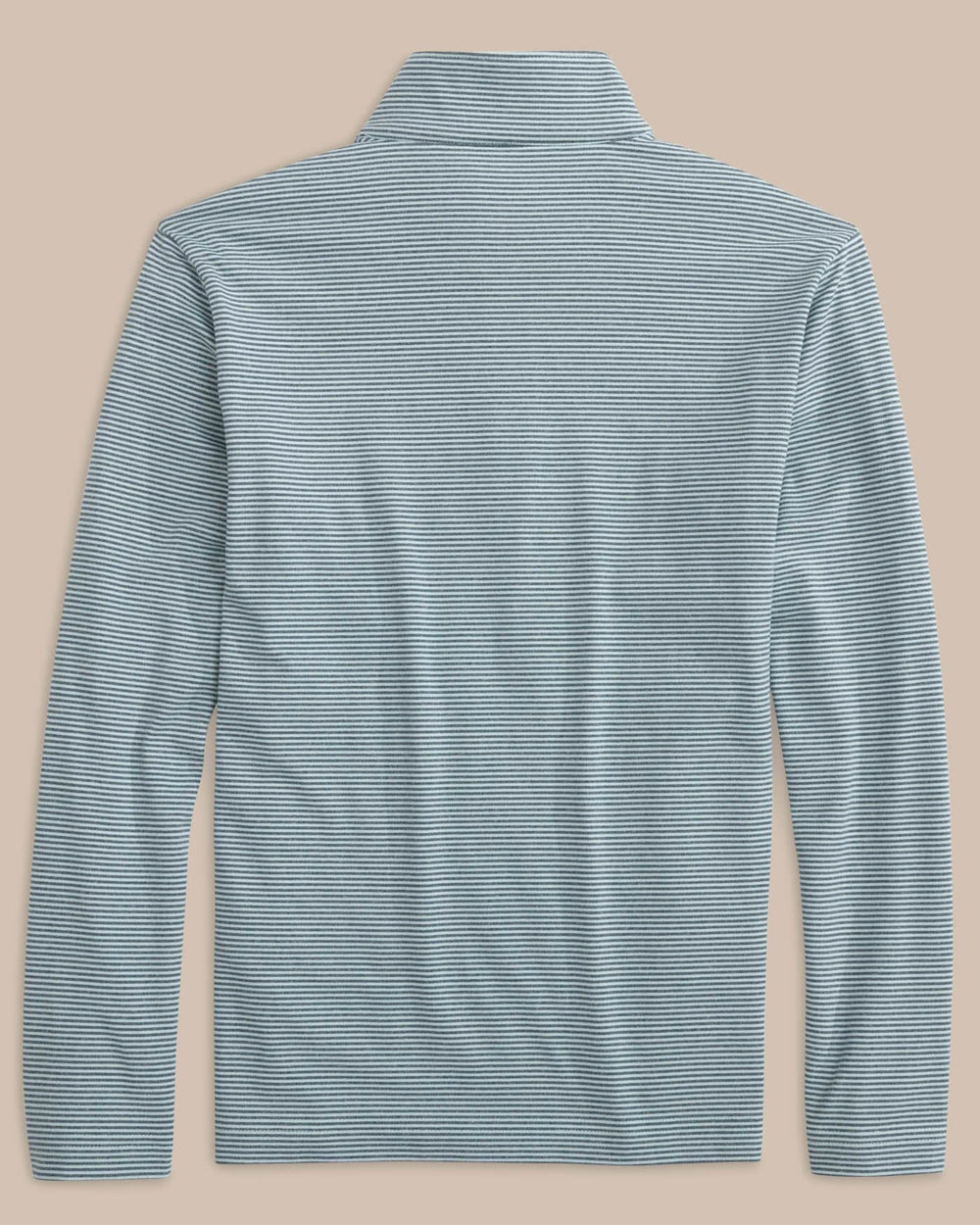 The back view of the Southern Tide Boys Cruiser Heather Micro-Stripe Quarter Zip Pullover by Southern Tide - Heather Dream Blue