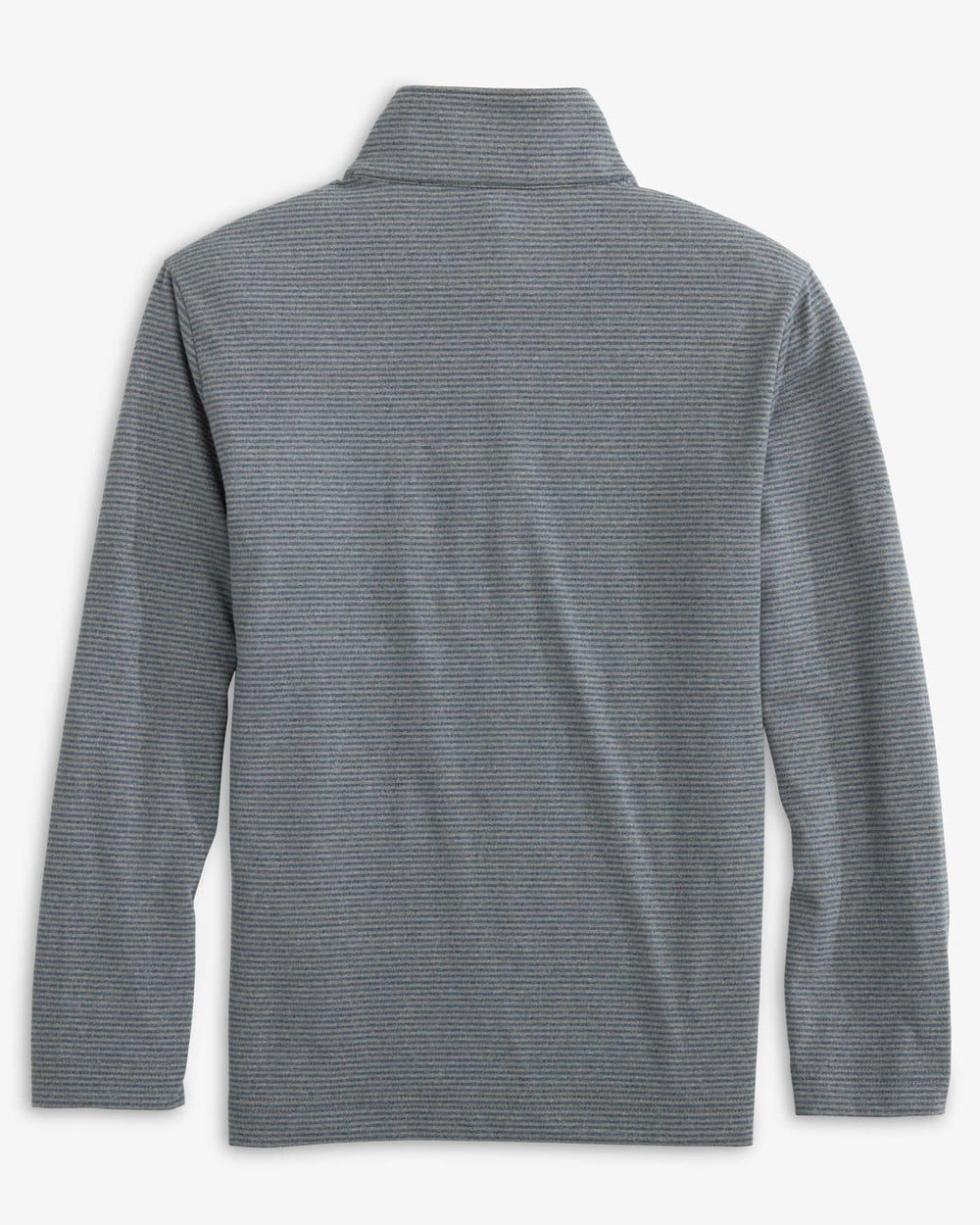 The back view of the Southern Tide Boys Cruiser Heather Micro-Stripe Quarter Zip Pullover by Southern Tide - Heather Shadow Grey