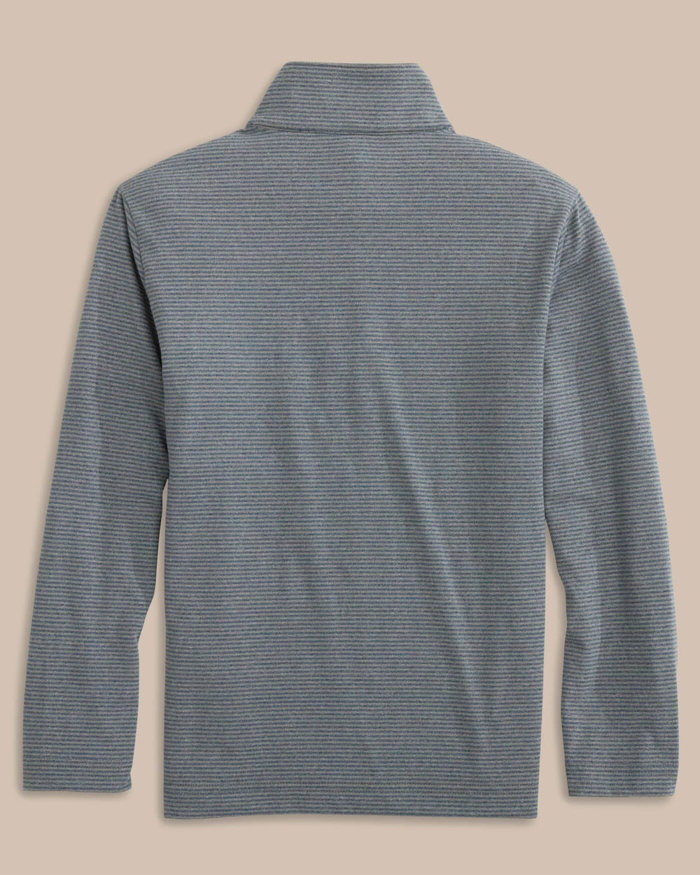 The back view of the Southern Tide Boys Cruiser Heather Micro-Stripe Quarter Zip Pullover by Southern Tide - Heather Shadow Grey