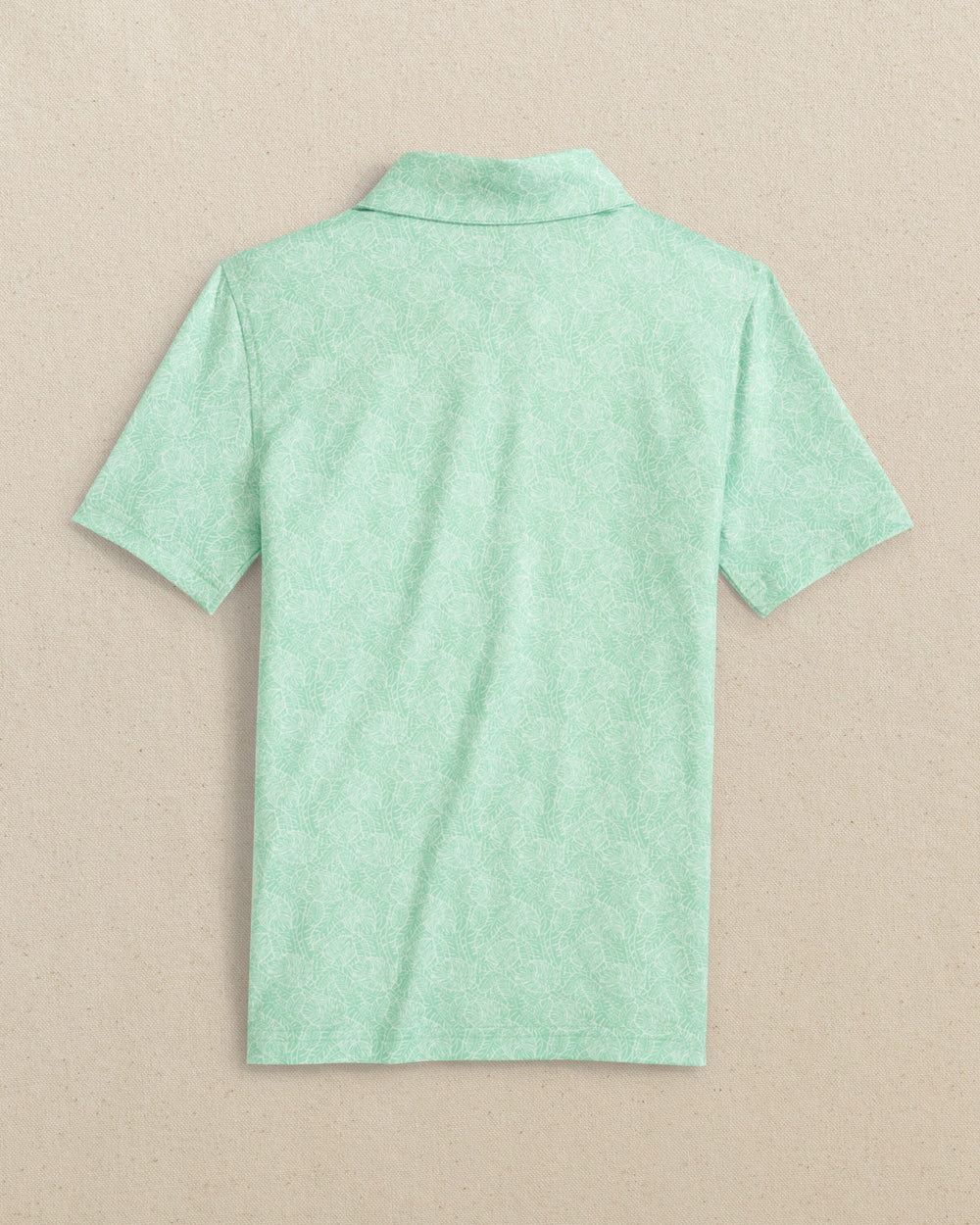 The back view of the Southern Tide Boys Driver Beach Palms Printed Performance Polo by Southern Tide - Garden Grove