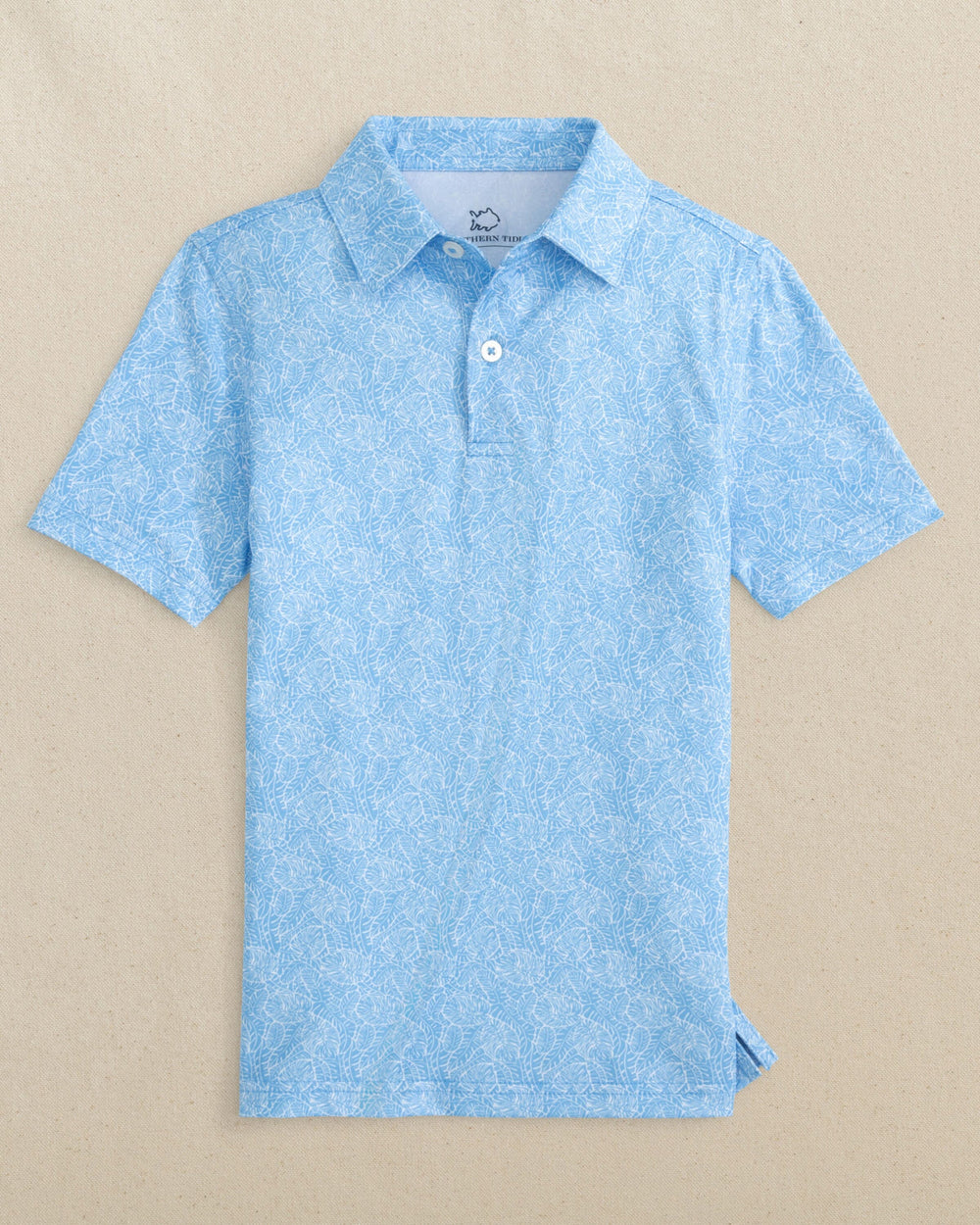 The front view of the Southern Tide Boys Driver Beach Palms Printed Performance Polo by Southern Tide - Ocean Channel