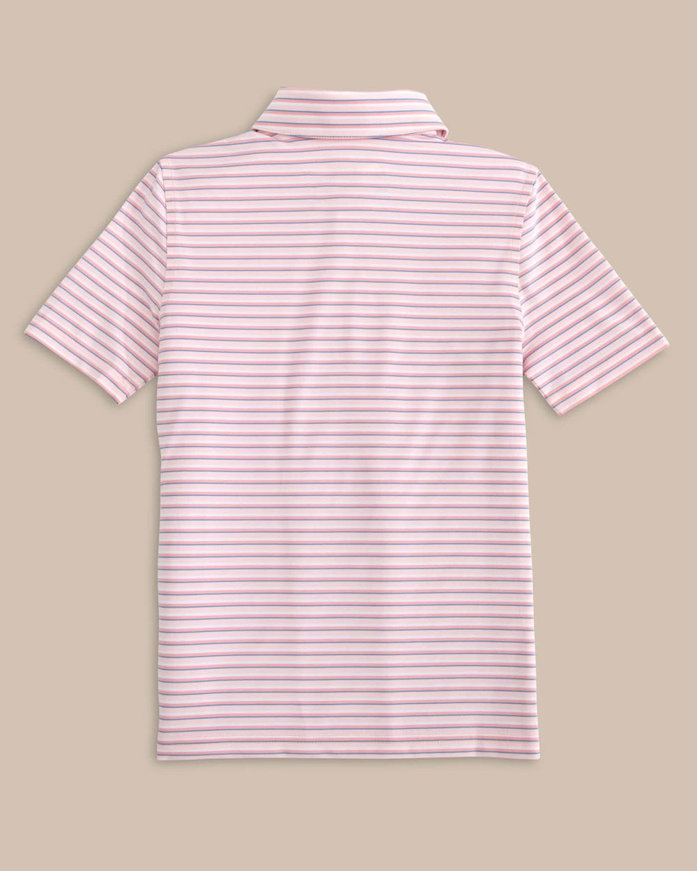 The back view of the Southern Tide Boys Driver Carova Stripe Polo Shirt by Southern Tide - Light Pink