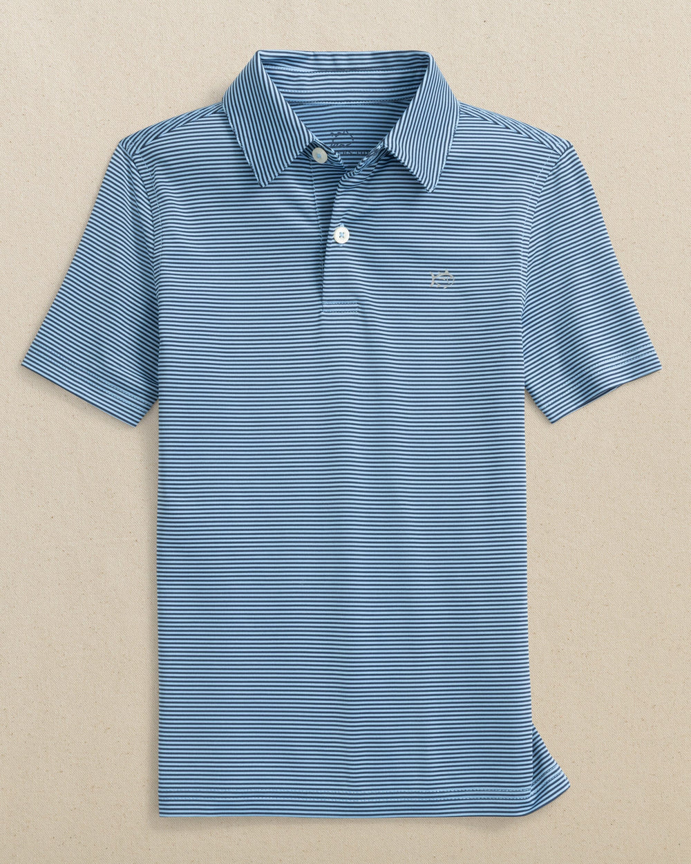 The front view of the Southern Tide Boys Driver Meadowbrook Stripe Performance Polo by Southern Tide - Ocean Channel