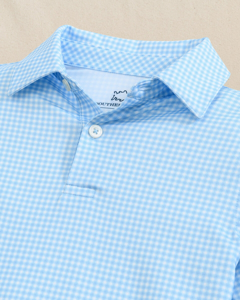 The detail view of the Southern Tide Boys Driver Myrtle Bay Printed Performance Polo by Southern Tide - Ocean Channel