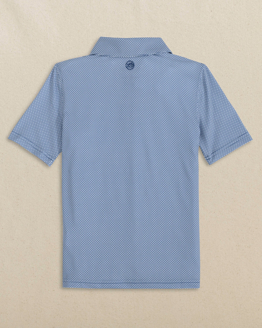 The back view of the Southern Tide Boys Driver Ocean Vista Printed Performance Polo by Southern Tide - Nautical Blue