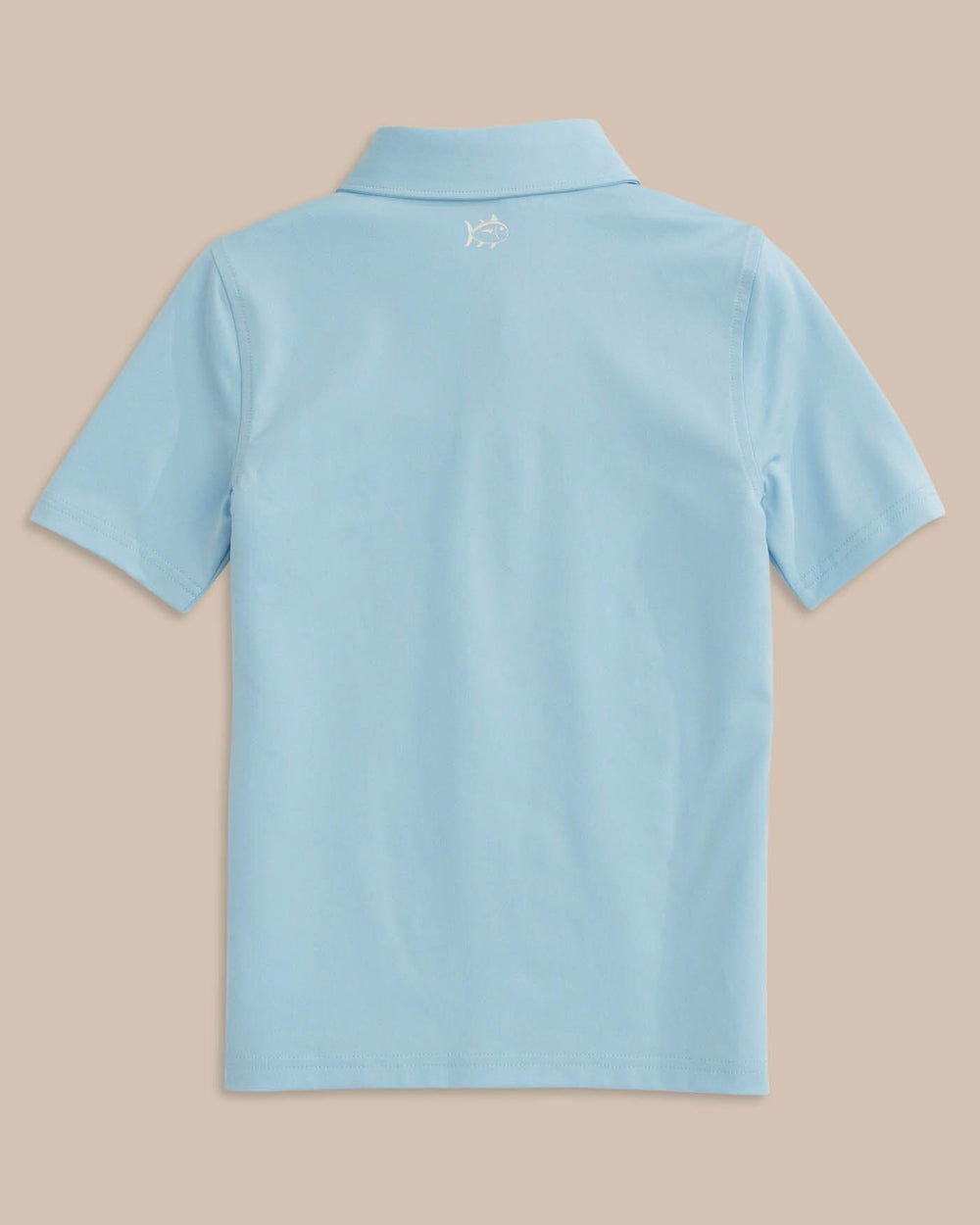The back view of the Boys Driver Performance Polo Shirt by Southern Tide - Sky Blue