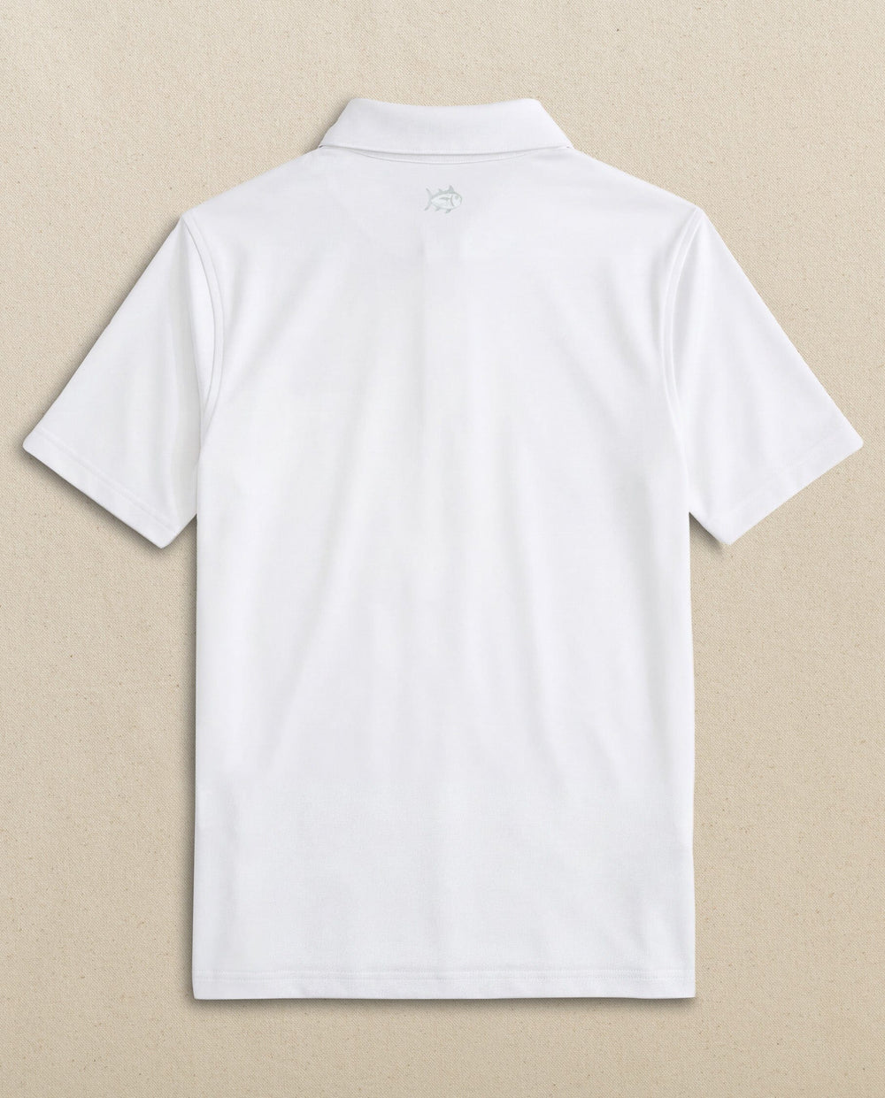 The back view of the Southern Tide Boys Driver Performance Skipjack Polo by Southern Tide - Classic White
