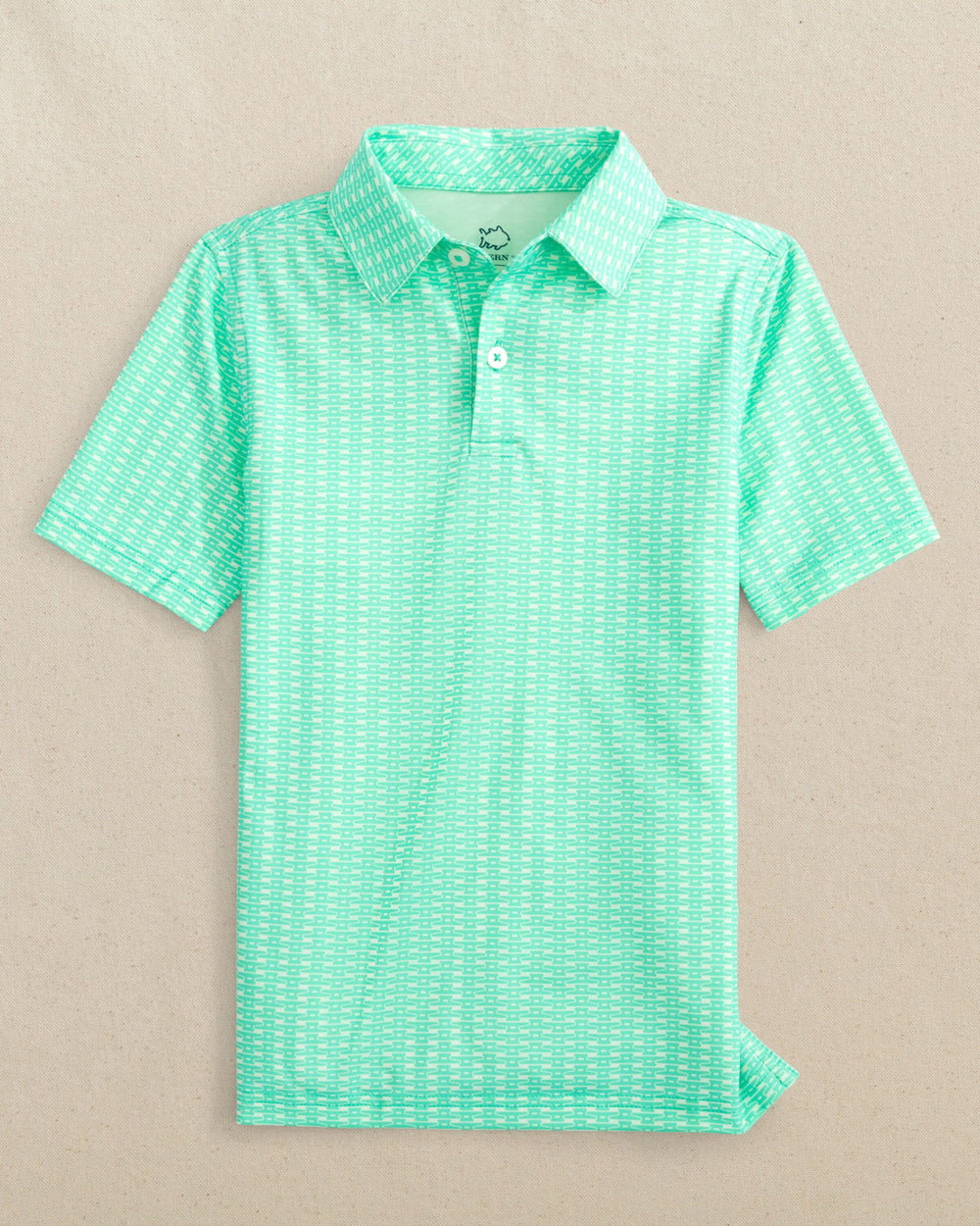 The front view of the Southern Tide Boys Driver Pop Lock & Dock It Printed Performance Polo by Southern Tide - Gulf Shores